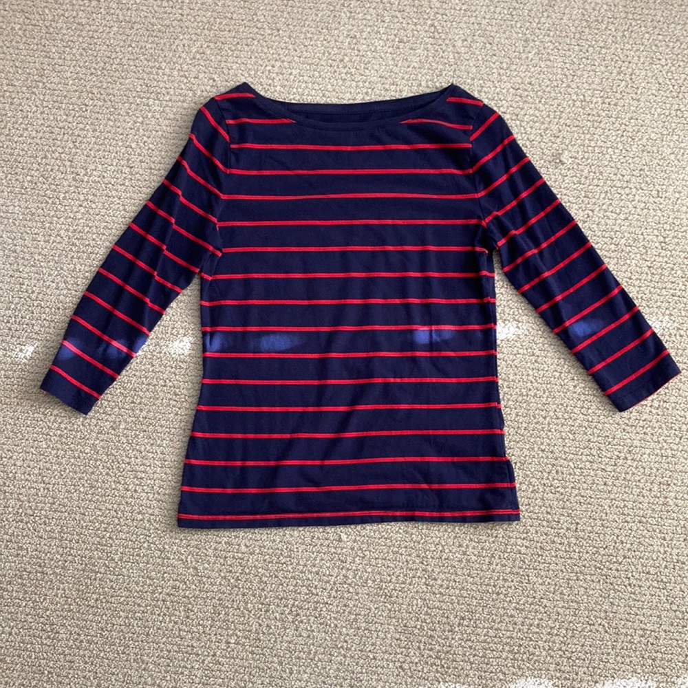 Merona Boatneck Striped Navy Red 3/4 Length Sleeve T-Shirt Blouse Small VEUC